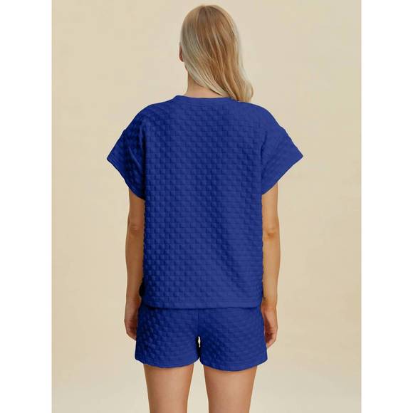 NEW DOUBLE TAKE sleek texture t-shirt and shorts set in royal blue - Picture 2 of 5